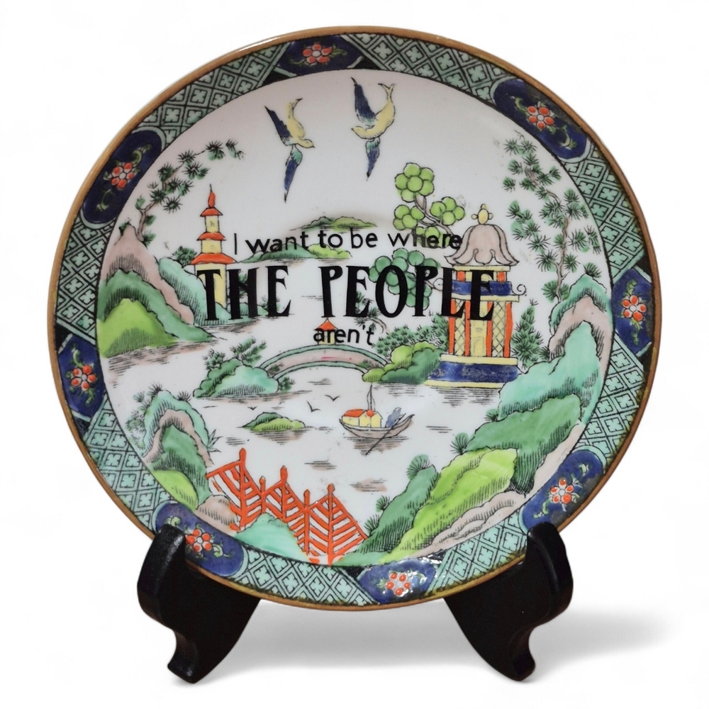 One Of A Kind Handpainted Vintage 5.5 Inch Whimsical Decore Plate With Stand